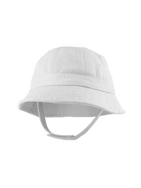 White Baby Bucket Hat – Cotton Infant Sun Hat with Chin Strap OS 0-18 Months NWT